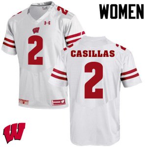 Women's Wisconsin Badgers NCAA #2 Jonathan Casillas White Authentic Under Armour Stitched College Football Jersey AW31E10HC